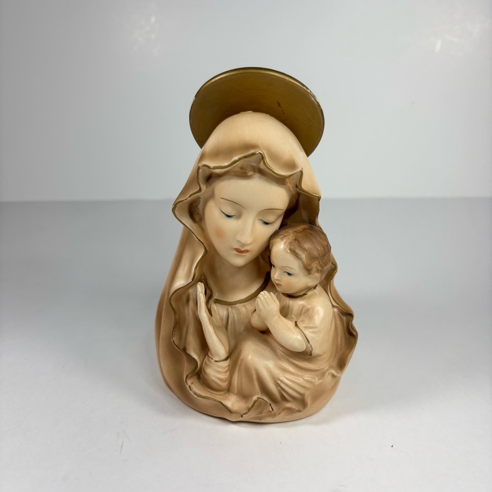 Gold and Cream‎ Madonna and Child Figurine vase flower pot